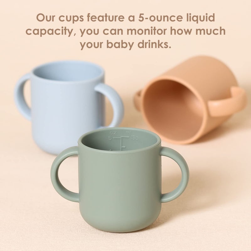 ROCCED Silicone Tiny Cups for Baby Silicone Baby Drinking Cups with 2 Handles, Toddler Training Cups Easy Grip for 6 Months+ 150ml/5oz 2 Pics-Deep Sky - Image 2